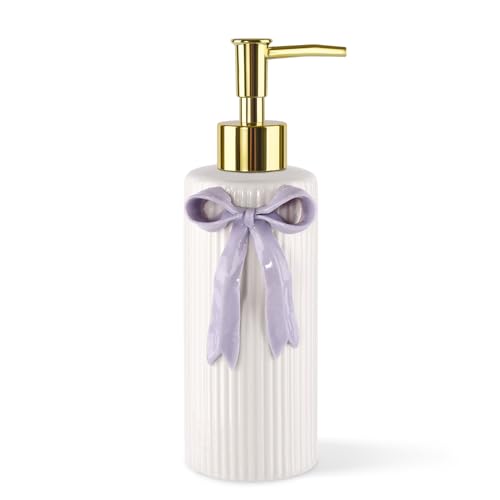 NEWHENGS Handmade Ceramic Bow Soap Pump Dispenser Hand Lotion Liquid Dispenser Refillable for Kitchen and Bathroom Decorative (Ribbon Lavender) - Image 5