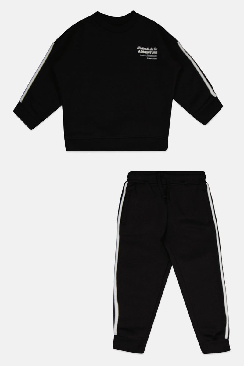 Fudo Kids Boy 2 Pieces Graphic Print Long Sleeve Sweatshirt With Jogger Pants Set, Black - Image 3