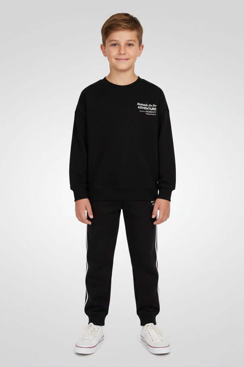 Fudo Kids Boy 2 Pieces Graphic Print Long Sleeve Sweatshirt With Jogger Pants Set, Black - Image 1
