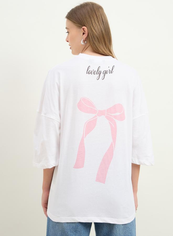 Styli Styli Women White Slogan Print Exaggerated Shoulder Oversized T-Shirt - Image 5