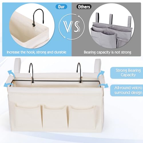 Ozzptuu Bedside Storage Caddy/Bedside Hanging Storage Bag for Headboards Bunk Beds Dorm Rooms Book Phone Magazine Holder (New White) - Image 5
