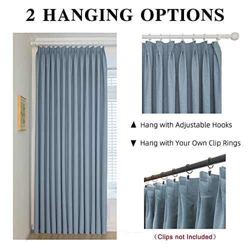 MAIHER Pinch Pleated Curtain 54W x 84L Inches, Triple Weave Faux Linen Full Blackout Thermal Insulated Drape with Tieback for Bedroom, Living Room, Easy Hanging via Hooks, Dusty Blue, 1 Panel - Image 4