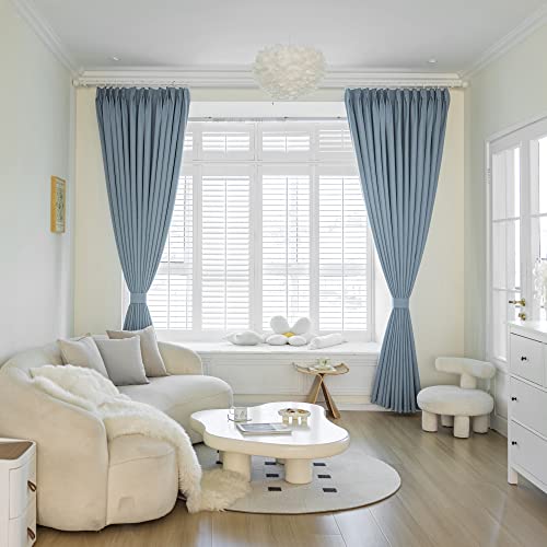 MAIHER Pinch Pleated Curtain 54W x 84L Inches, Triple Weave Faux Linen Full Blackout Thermal Insulated Drape with Tieback for Bedroom, Living Room, Easy Hanging via Hooks, Dusty Blue, 1 Panel - Image 2