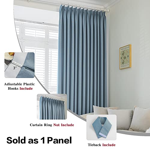 MAIHER Pinch Pleated Curtain 54W x 84L Inches, Triple Weave Faux Linen Full Blackout Thermal Insulated Drape with Tieback for Bedroom, Living Room, Easy Hanging via Hooks, Dusty Blue, 1 Panel - Image 5