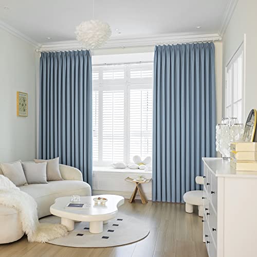 MAIHER Pinch Pleated Curtain 54W x 84L Inches, Triple Weave Faux Linen Full Blackout Thermal Insulated Drape with Tieback for Bedroom, Living Room, Easy Hanging via Hooks, Dusty Blue, 1 Panel - Image 1