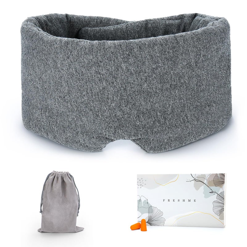 FRESHME FRESHME Cotton Eye Mask for Sleeping in Gift Box Soft and Adjustable Extensions Sleep Mask with Earplugs and Pouch for Women and Men Blackout Cover for Night Travel Relaxation