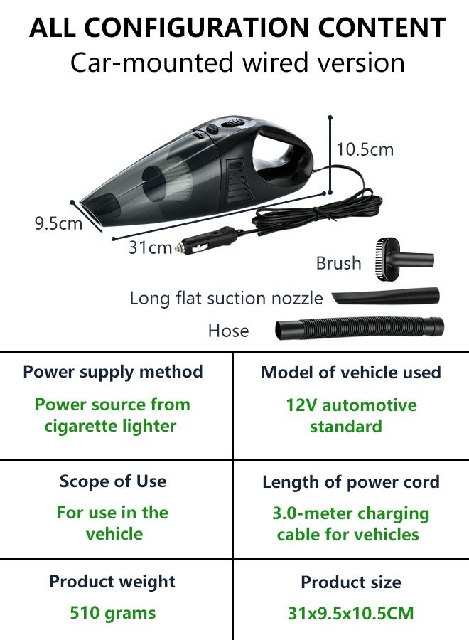 Generic Corded Car Vacuum Cleaner 12V, 3000Pa High Suction, Handheld Auto Vacuum with Washable HEPA Filter, 3M Cable & Multi Nozzles for Car Interior Cleaning  - Image 2