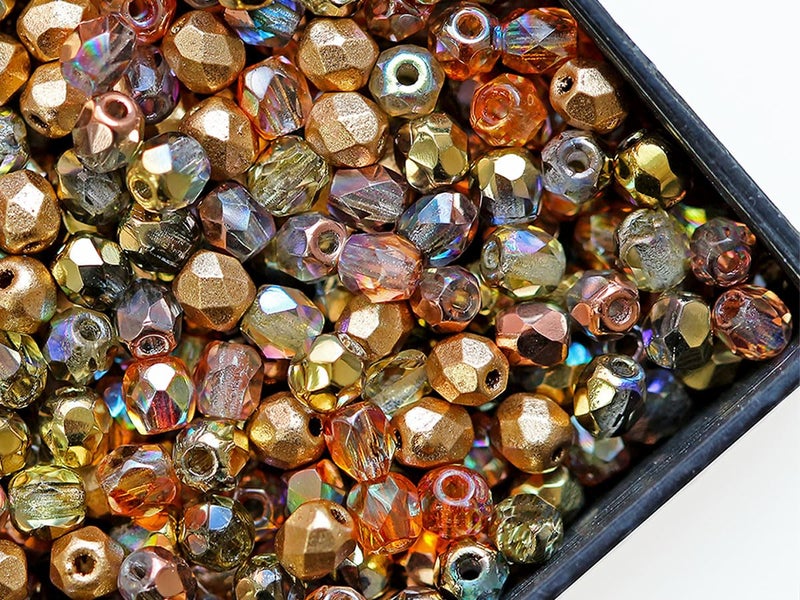 SCARA BEADS GET INSPIRED 088 oz 25 g Approx 620 pcs Mix of Faceted Fire Polished Beads 3 mm 5 olors Golden Splashes Czech Glass - Image 3