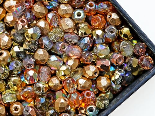 SCARA BEADS GET INSPIRED 088 oz 25 g Approx 620 pcs Mix of Faceted Fire Polished Beads 3 mm 5 olors Golden Splashes Czech Glass - Image 1