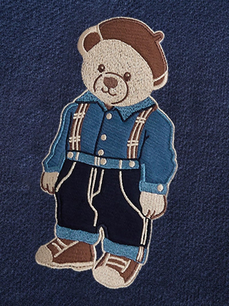 SHENHE Men's Oversized Crew Neck Cute Bear Sweater Vintage Unisex Preppy Graphic Sweater Jumper Dark Blue B Small - Image 3