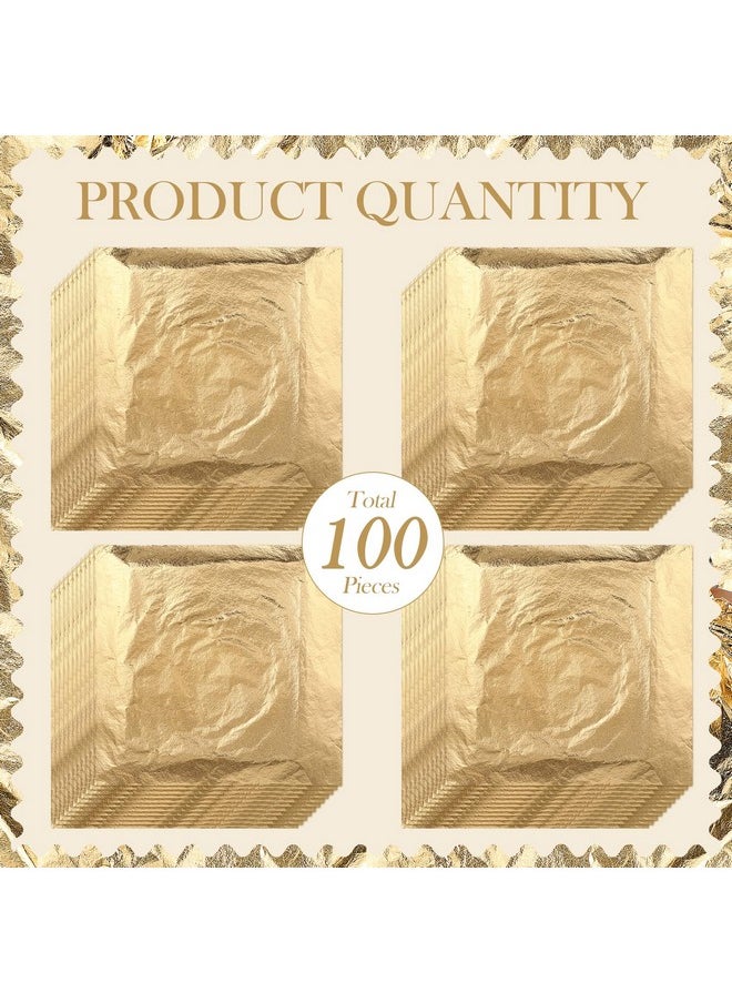 Bememo 100 Sheets Imitation Gold Leaf For Arts Gilding Crafting Decoration 5.5 By 5.5 Inches  - Image 2
