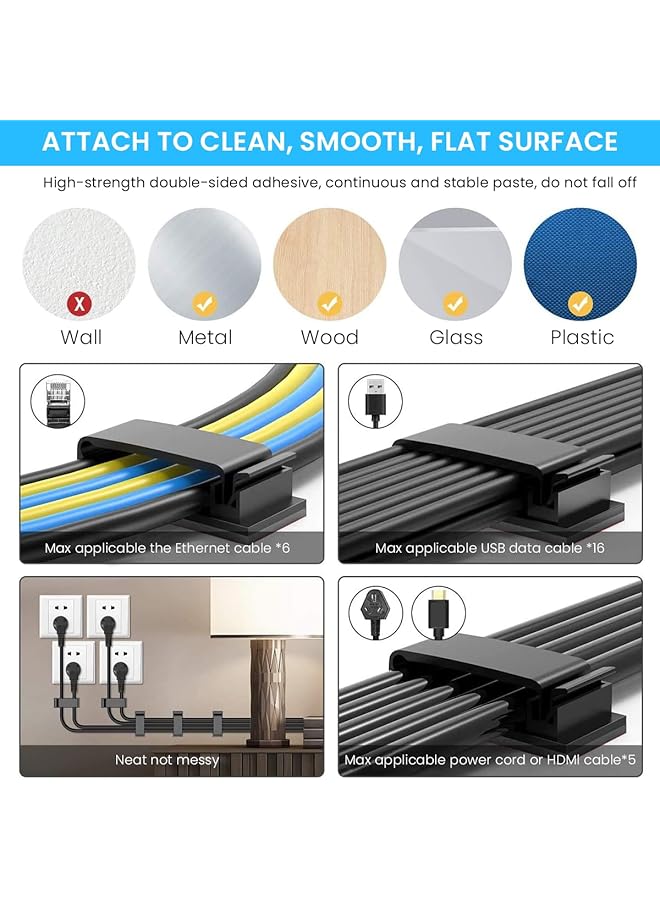 erorex 50Pcs Cable Management Clips Adhesive Cable Clips Wire Holder Organizer Topavatop X Large Clips For Under Desk Wire Management Adhesive Organizer Multiple Cord - Image 3