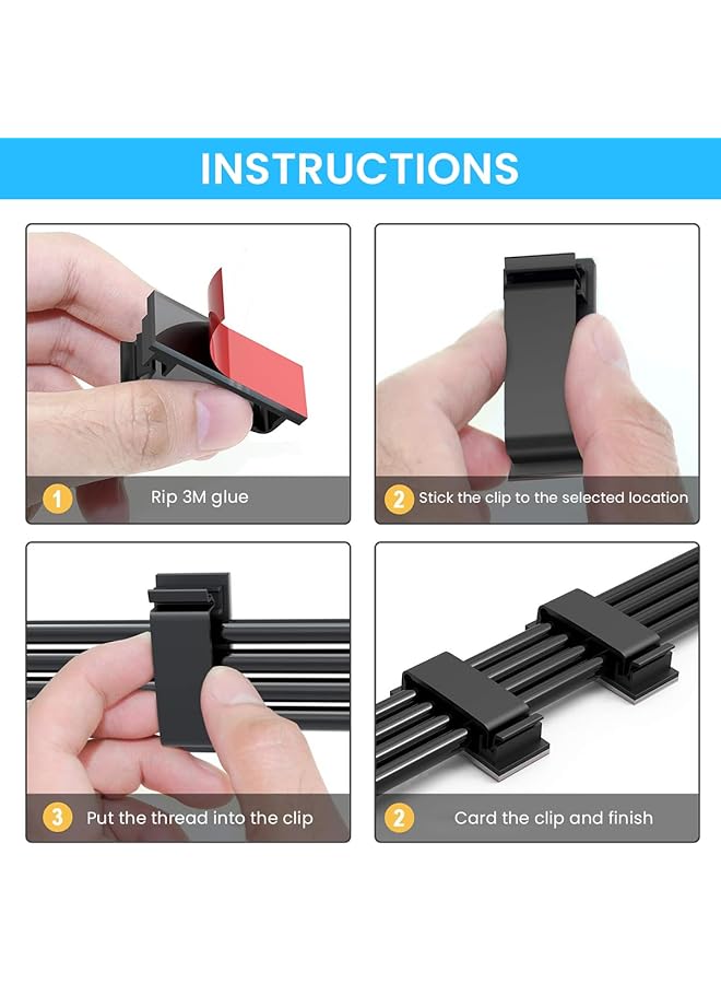 erorex 50Pcs Cable Management Clips Adhesive Cable Clips Wire Holder Organizer Topavatop X Large Clips For Under Desk Wire Management Adhesive Organizer Multiple Cord - Image 4