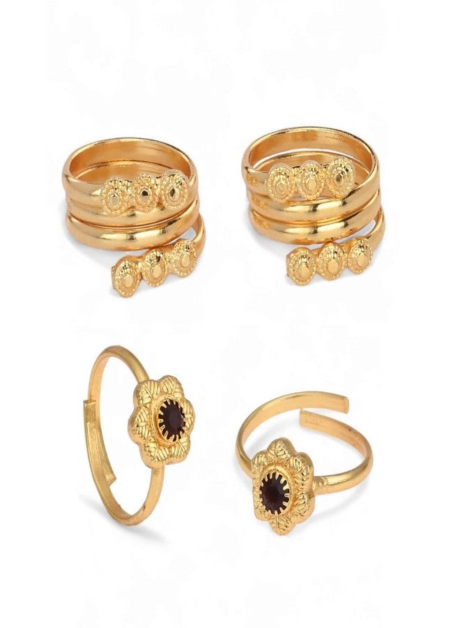 AanyaCentric Set of 2 Pair Gold-Plated Toe Rings Adjustable, Traditional & Fashion Accessories for Women - Image 1