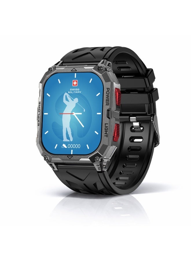 Swiss Military Alps Sport Rugged Smartwatch for Men | 1.97" AMOLED | Bluetooth Calling | 30-Day Battery | IP68 | Built-in Flashlight | Fitness Tracker| Arabic Hindi (Red Button with Gun Metal Frame)