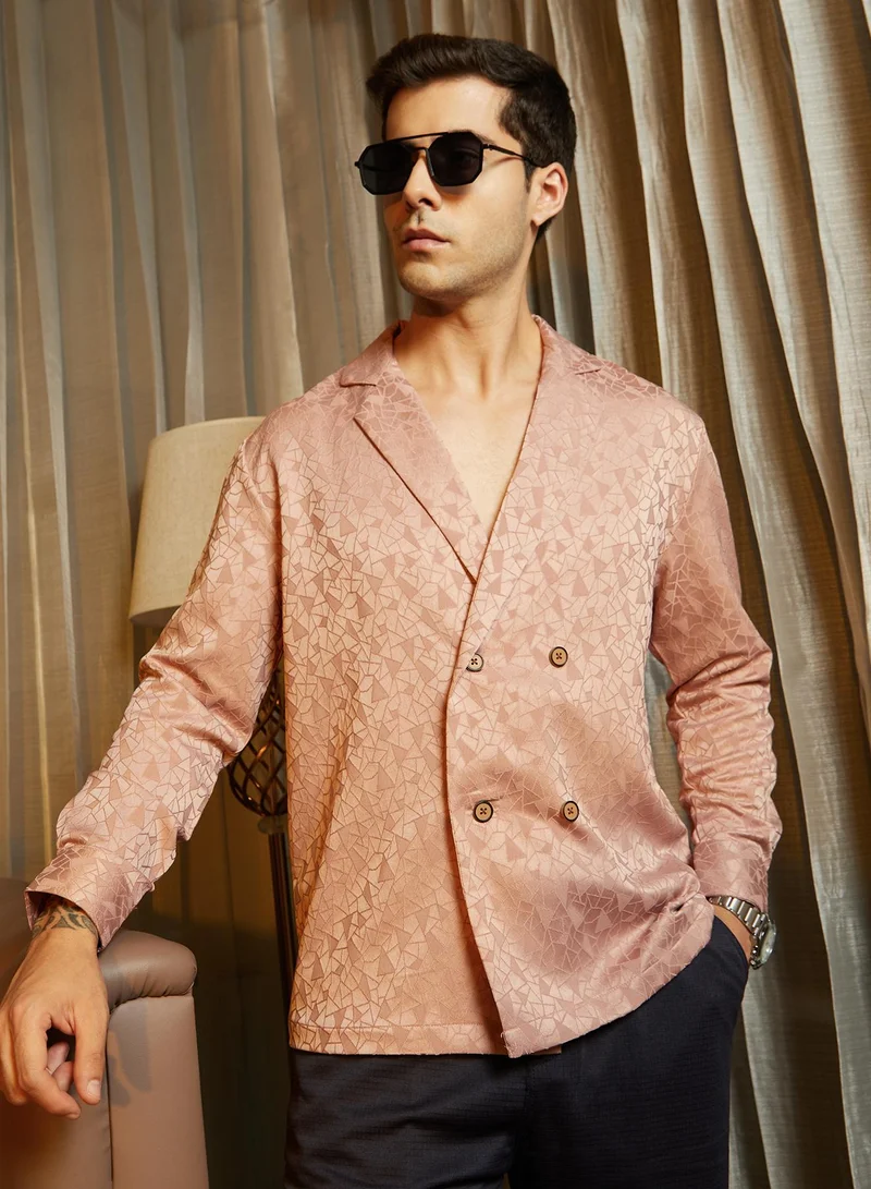 كامبوس سوترا قميص رجالي مزدوج الصدر بلون وردي مغبر بنقش فسيفسائي