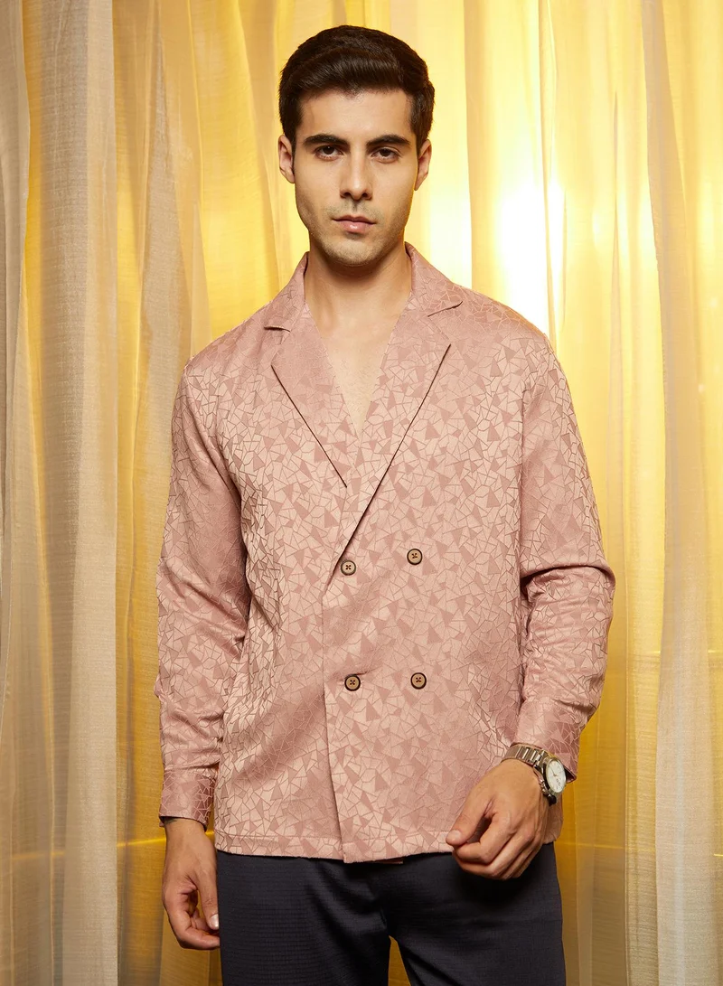 كامبوس سوترا قميص رجالي مزدوج الصدر بلون وردي مغبر بنقش فسيفسائي