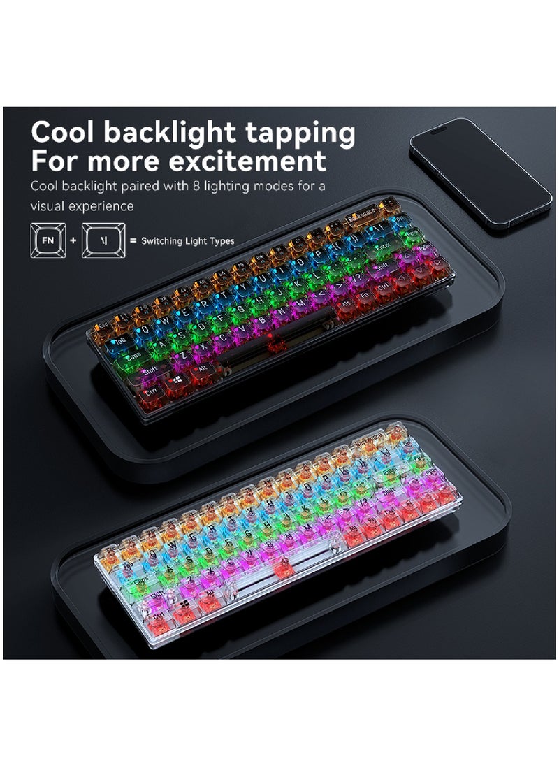 T-WOLF 68 Keys Wired Mechanical Gaming Transparent Crystal Acrylic Keyboard With Gasket Mount Smooth Rgb Transparent Black  - Image 4