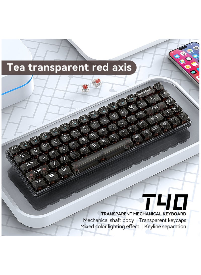 T-WOLF 68 Keys Wired Mechanical Gaming Transparent Crystal Acrylic Keyboard With Gasket Mount Smooth Rgb Transparent Black  - Image 5
