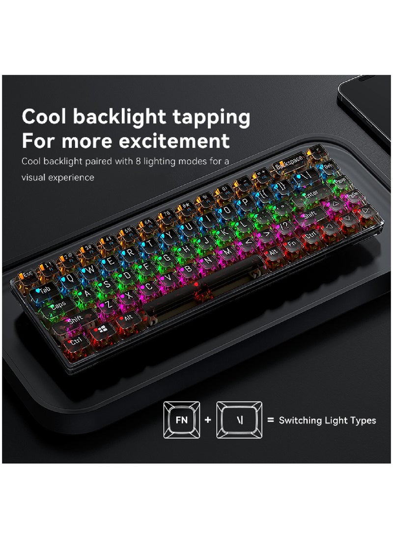 T-WOLF 68 Keys Wired Mechanical Gaming Transparent Crystal Acrylic Keyboard With Gasket Mount Smooth Rgb Transparent Black  - Image 3