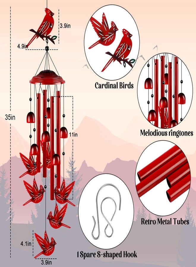 YHmall Cardinal Wind Chimes for Outside, Cardinal Gifts for Women Soothing Tones Wind Chime Garden Decor, 35" Christmas Windchimes Outdoors with S Hooks for Yard, Patio, Christmas New Year Gifts for Mom - Image 3