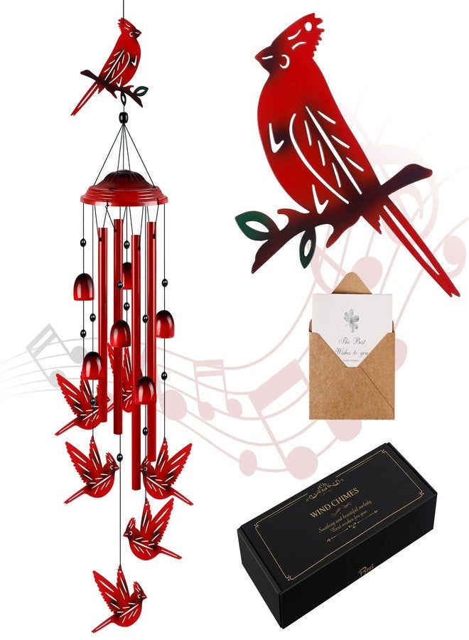 YHmall Cardinal Wind Chimes for Outside, Cardinal Gifts for Women Soothing Tones Wind Chime Garden Decor, 35" Christmas Windchimes Outdoors with S Hooks for Yard, Patio, Christmas New Year Gifts for Mom - Image 1