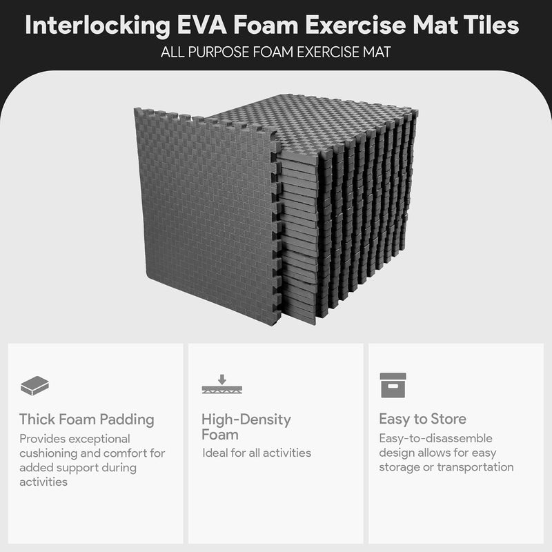 بالانس فورم BalanceFrom سجادة تمرين ألغاز سميكة إضافية بسمك 1 بوصة مع بلاط رغوة EVA متشابكة لـ MMA والتمارين الرياضية والجمباز والأرضية الواقية لصالة الألعاب الرياضية المنزلية، 72 قدم مربع (رمادي) | بلاط لصالة الألعاب الرياضية المنزلية، سجادة لمعدات التمرين المنزلية، وسادة أرضية للأطفال، رمادي، 24 بوصة × 24 بوصة × 1 بوصة، 72 قدم مربع - 18 بلاطة - Image 2