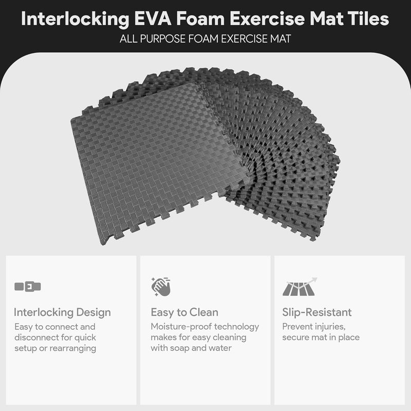 بالانس فورم BalanceFrom سجادة تمرين ألغاز سميكة إضافية بسمك 1 بوصة مع بلاط رغوة EVA متشابكة لـ MMA والتمارين الرياضية والجمباز والأرضية الواقية لصالة الألعاب الرياضية المنزلية، 72 قدم مربع (رمادي) | بلاط لصالة الألعاب الرياضية المنزلية، سجادة لمعدات التمرين المنزلية، وسادة أرضية للأطفال، رمادي، 24 بوصة × 24 بوصة × 1 بوصة، 72 قدم مربع - 18 بلاطة - Image 3