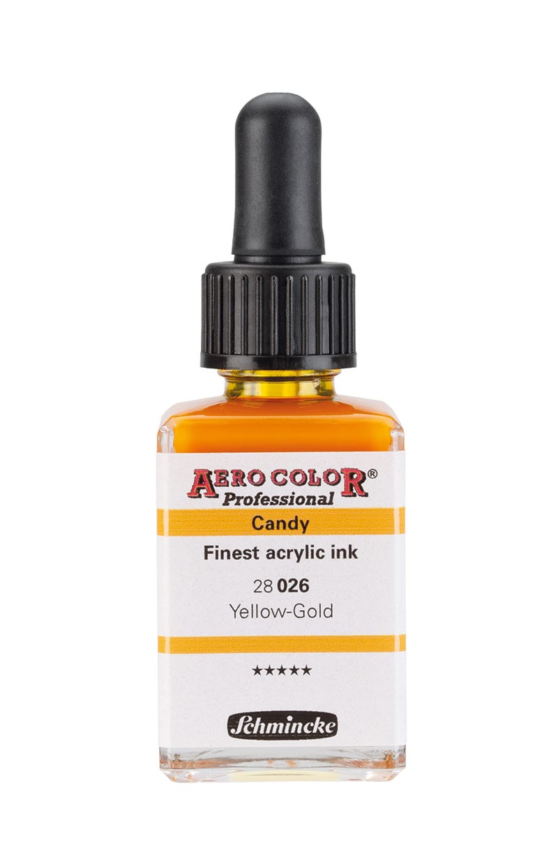 Schmincke AERO COLOR Professional finestfluid highcolor acrylic paint for acrylic painting airbrush mixed media acrylic ink YellowGold 28 ml - Image 2