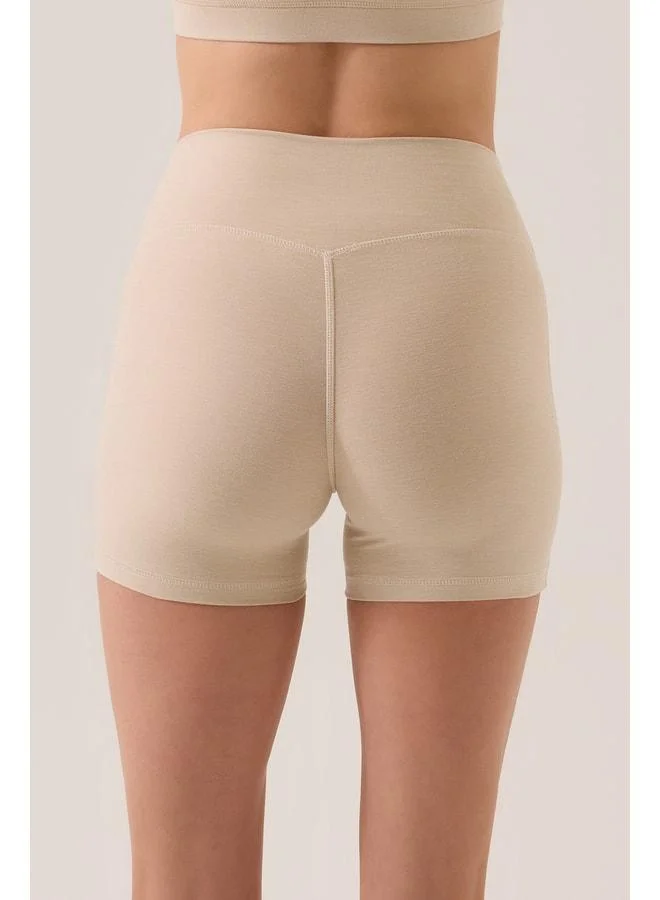 Los Ojos x Ece Beige Mélange Waist-Detail Short Leggings with Ruched Biker Shorts.