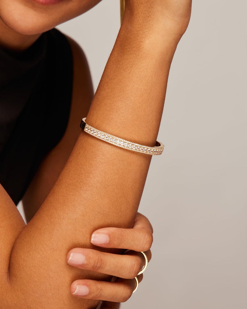 PAVOI Rhodium Plated Cubic Zirconia Princess Cut Bangle Bracelet for Women | Classic Love Cuff CZ Stones Bracelet Jewelry - Image 2