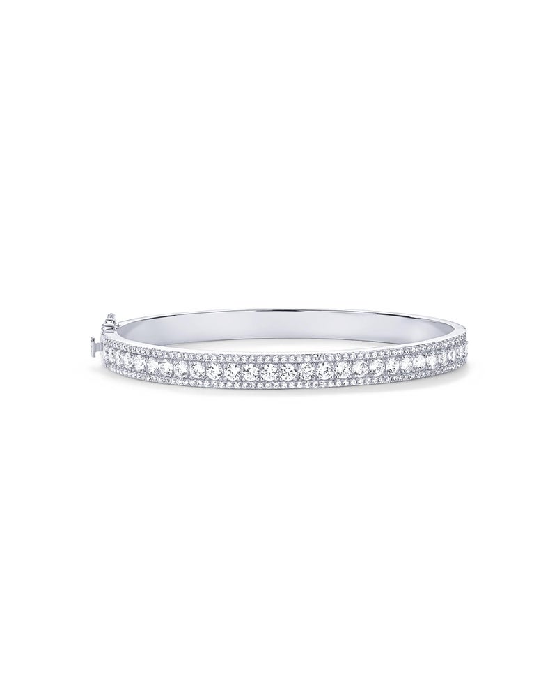 PAVOI Rhodium Plated Cubic Zirconia Princess Cut Bangle Bracelet for Women | Classic Love Cuff CZ Stones Bracelet Jewelry - Image 1