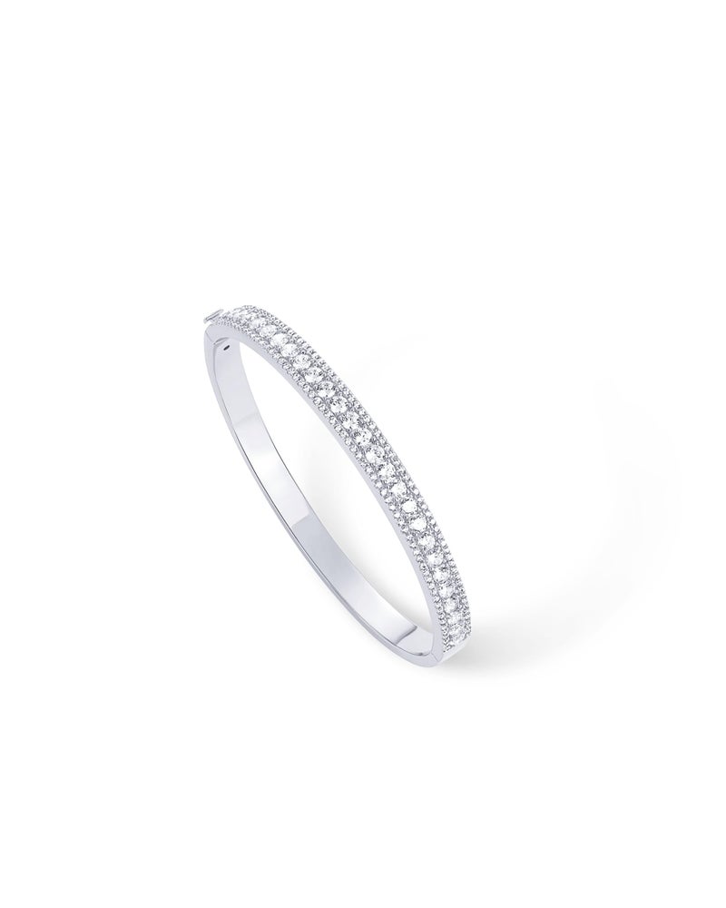 PAVOI Rhodium Plated Cubic Zirconia Princess Cut Bangle Bracelet for Women | Classic Love Cuff CZ Stones Bracelet Jewelry - Image 3