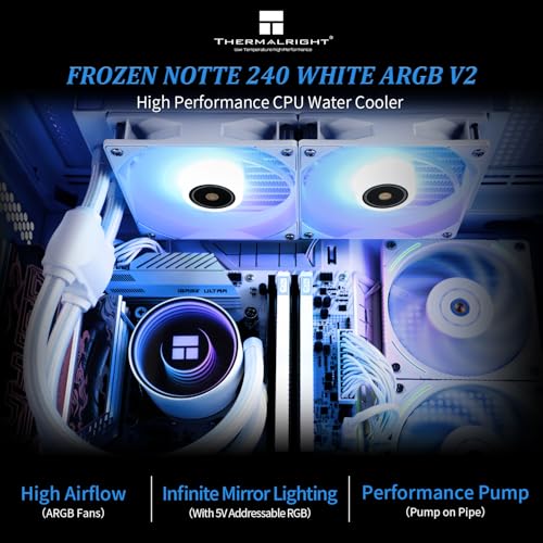 Thermalright Frozen Notte 240 WHITE ARGB V2 Water Cooling CPU Cooler, 240 White CPU Cooler Specifications, Double PWM Fans, S-FDB Bearings, Suitable for AMD/AM4 AM5, Intel LGA 1700/1150/1151/1200/2011 - Image 2