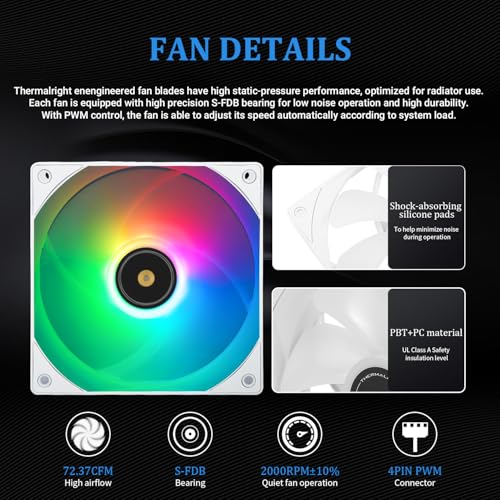 Thermalright Frozen Notte 240 WHITE ARGB V2 Water Cooling CPU Cooler, 240 White CPU Cooler Specifications, Double PWM Fans, S-FDB Bearings, Suitable for AMD/AM4 AM5, Intel LGA 1700/1150/1151/1200/2011 - Image 5