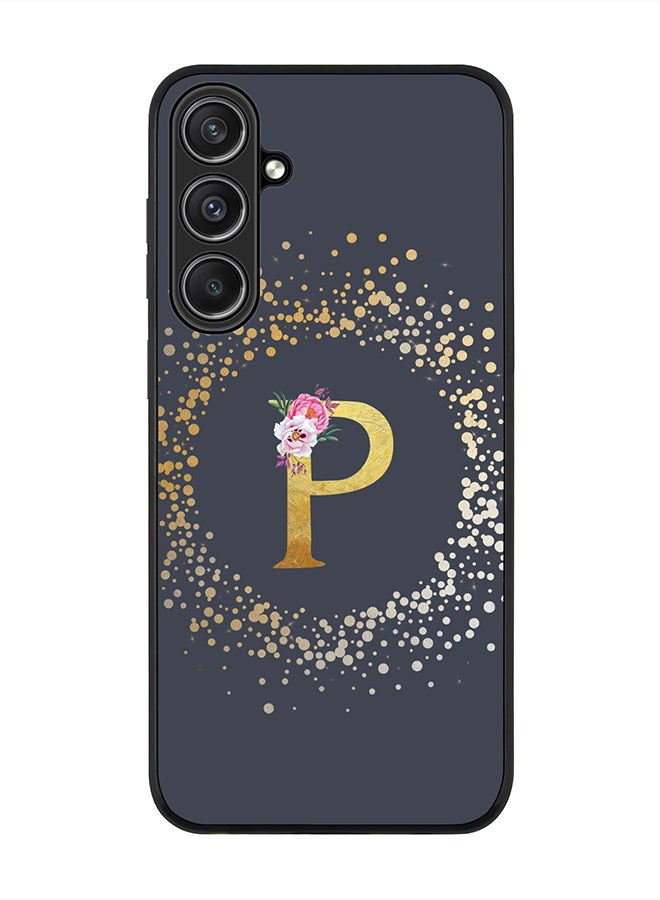 Stylizedd Rugged Black Edge case for Samsung Galaxy S23 FE, Slim fit Thin Phone Case Cover- Custom Monogram Initial Letter Floral Pattern Alphabet - P (Grey) - Image 1