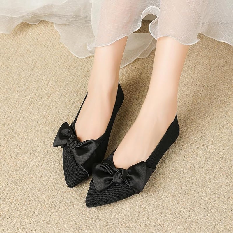 Semwiss Pointed Toe Ballet Flats for Women Slip On Comfortable Flats with Bow Dressy Casual Work Shoes - Image 2