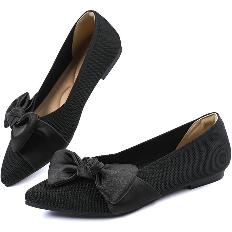 Semwiss Pointed Toe Ballet Flats for Women Slip On Comfortable Flats with Bow Dressy Casual Work Shoes - Image 4