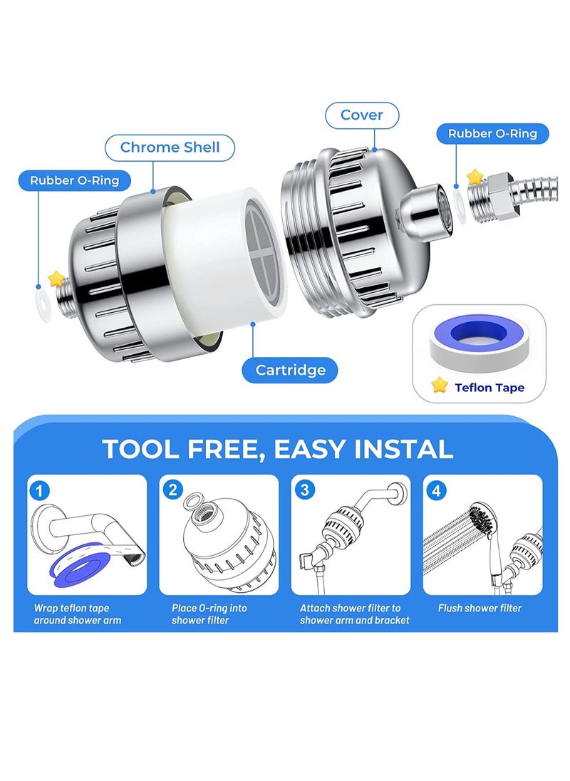 Generic - Shower Filter 20 Stage Showerhead Filter for Hard Water with 2 Replaceable Cartridges for Removing Chlorine Fluoride, Polished Chrome - Image 1