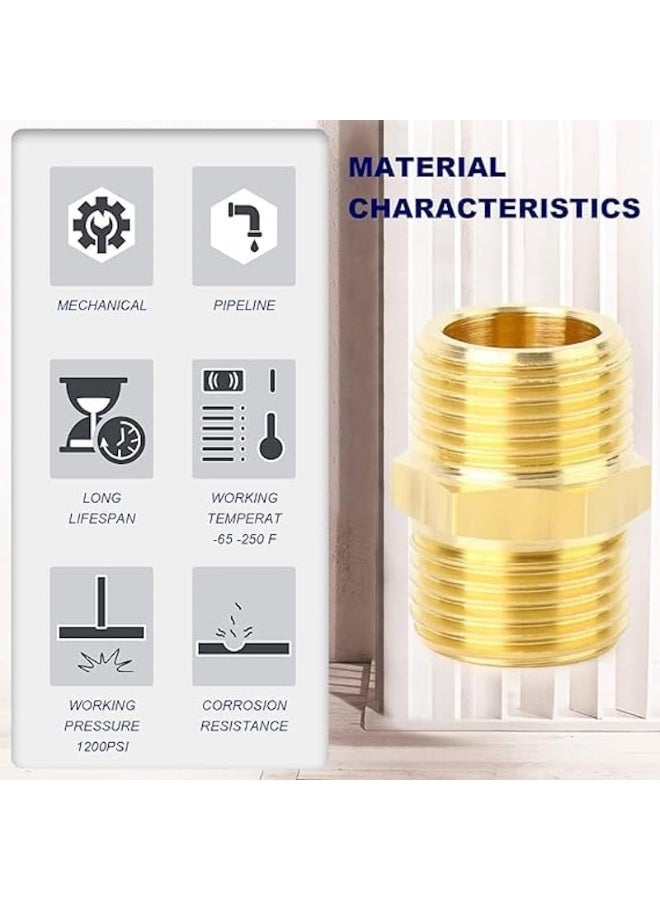 Biella Bsp Male Solid Brass Hex Nipples, Heavy Brass Pipe Adapter Fittings Equal Nipples Connectors Male Thread Hose Pack Of 2 (1/4X1/4) - Image 4
