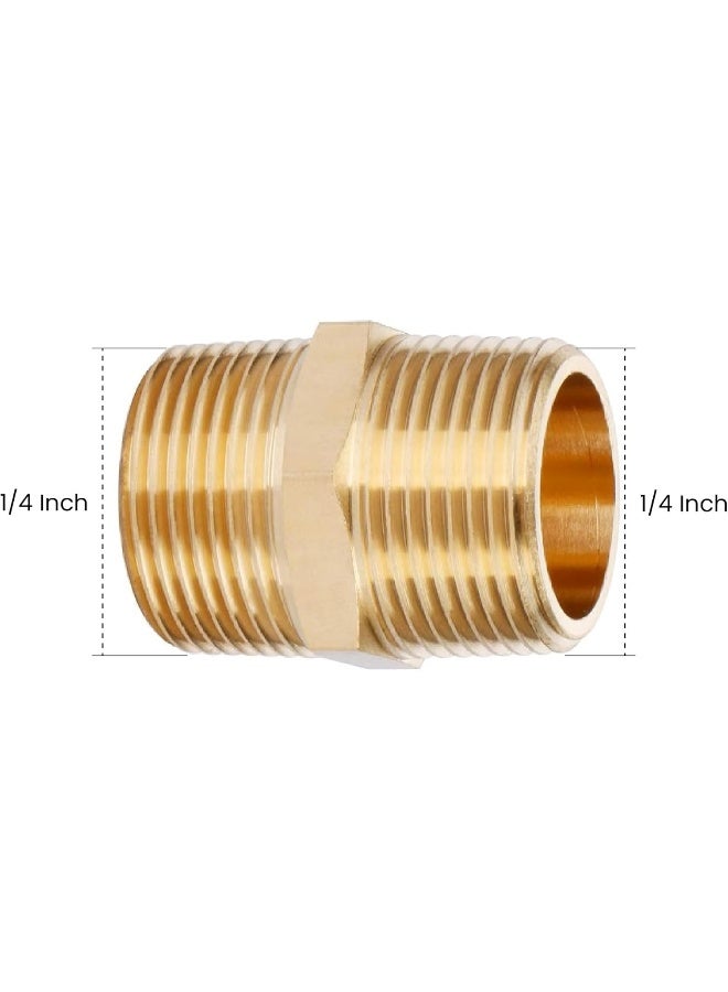 Biella Bsp Male Solid Brass Hex Nipples, Heavy Brass Pipe Adapter Fittings Equal Nipples Connectors Male Thread Hose Pack Of 2 (1/4X1/4) - Image 3
