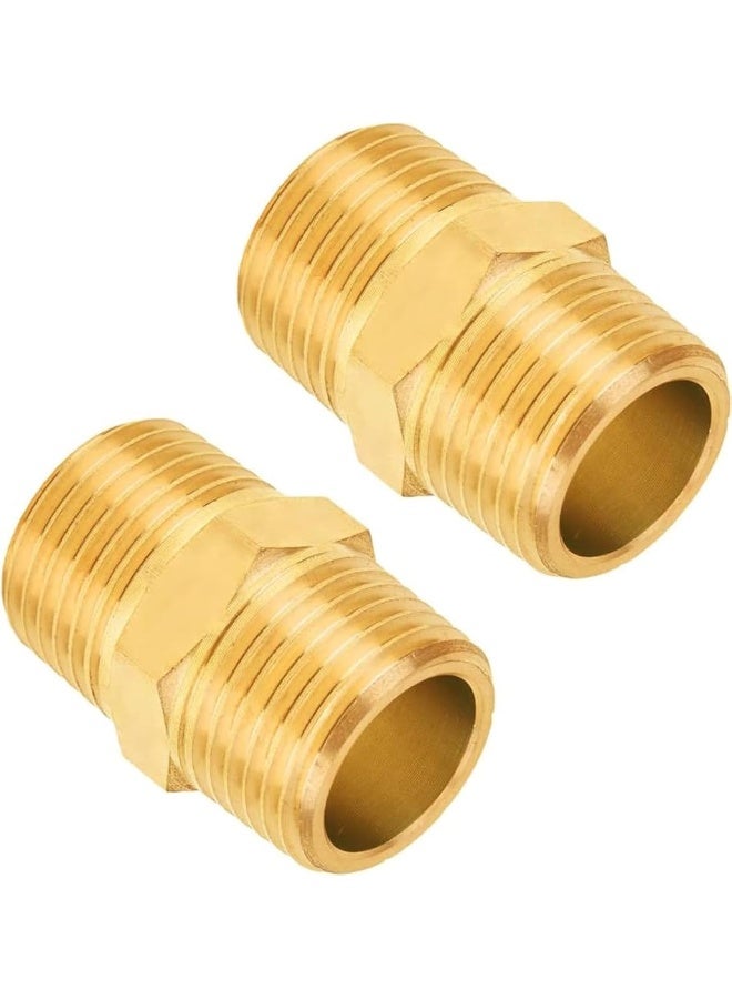 Biella Bsp Male Solid Brass Hex Nipples, Heavy Brass Pipe Adapter Fittings Equal Nipples Connectors Male Thread Hose Pack Of 2 (1/4X1/4) - Image 1