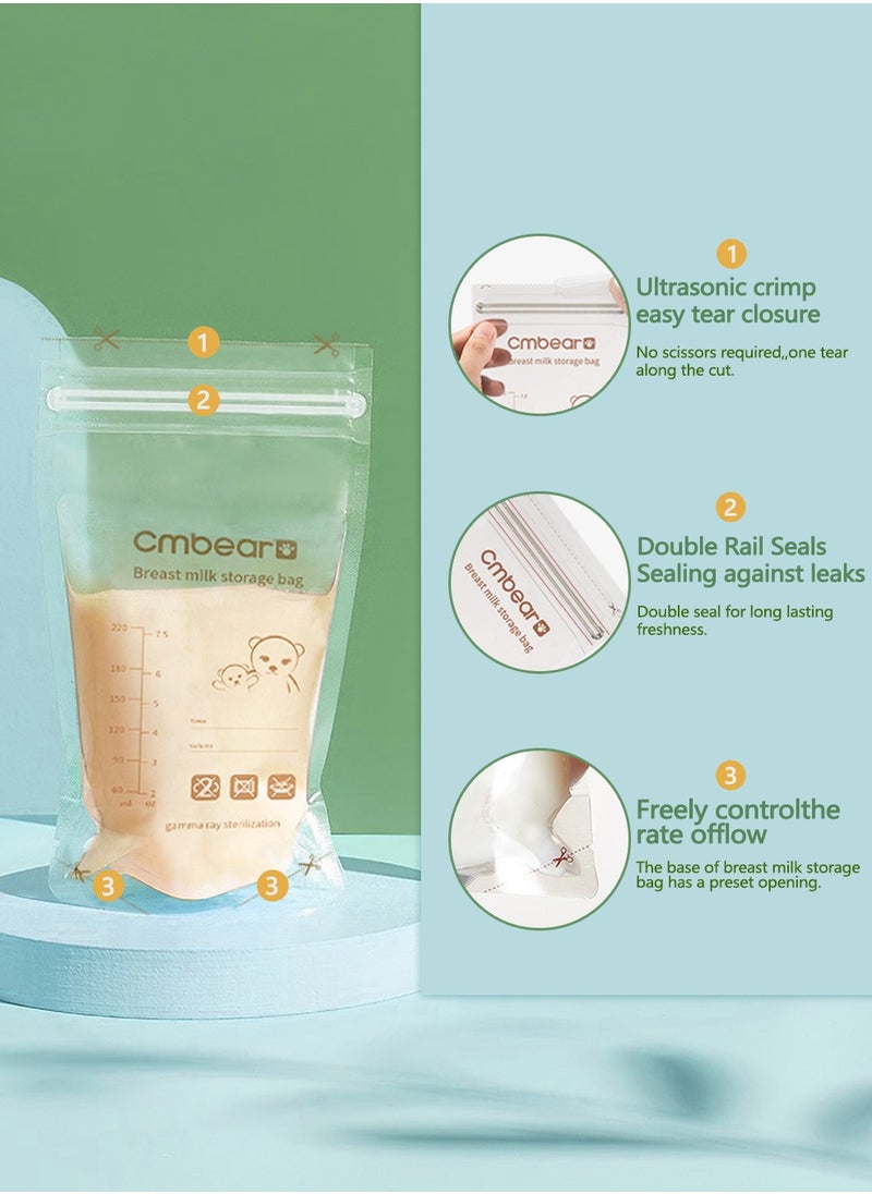 Cmbear - Breastmilk Storage Bags, 60 Count, 8 Ounce, Easy to Use Milk Storage Bags for Breastfeeding, Presterilized, Hygienically Doubled-Sealed, for Refrigeration and Freezing - Image 1