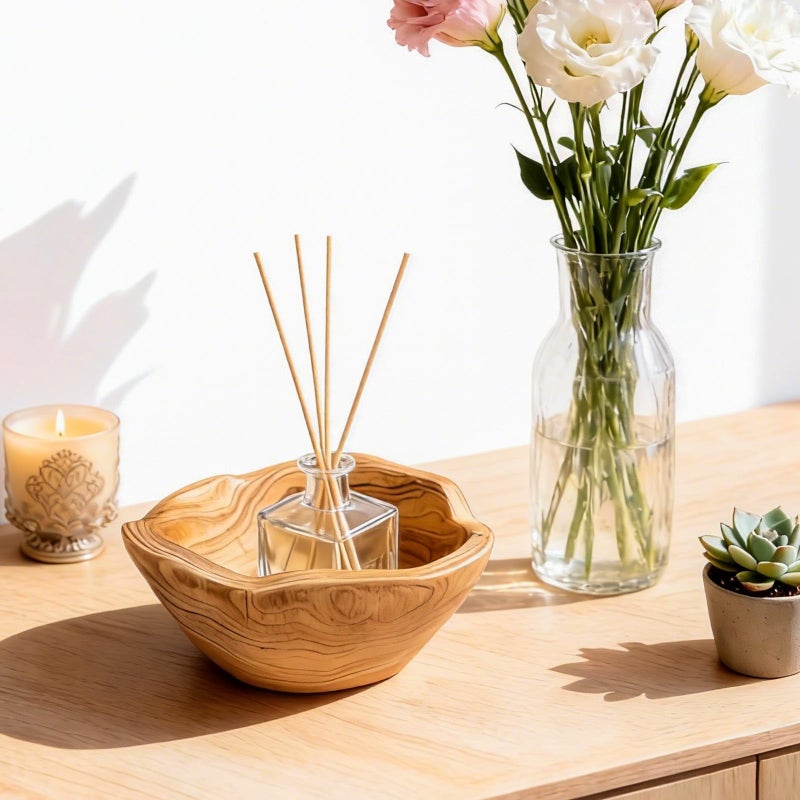 Fakindiy Natural Wood Fruit Bowl 6-8in - Irregular Creative Wooden Decorative Bowl for Kitchen Counter,Wooden Serving Bowl for Salads Snacks Keys and Home Decor (6-8in/15-19cm) - Image 5