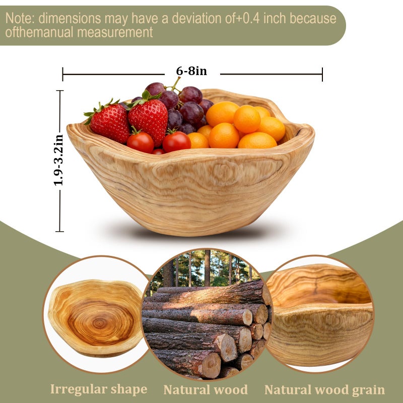 Fakindiy Natural Wood Fruit Bowl 6-8in - Irregular Creative Wooden Decorative Bowl for Kitchen Counter,Wooden Serving Bowl for Salads Snacks Keys and Home Decor (6-8in/15-19cm) - Image 3