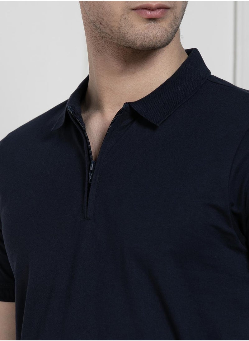 Dennis Lingo - Navy Regular Fit Solid Polo Collar T-shirt for Men - 100% Cotton, Half Sleeve, Casual - Image 1