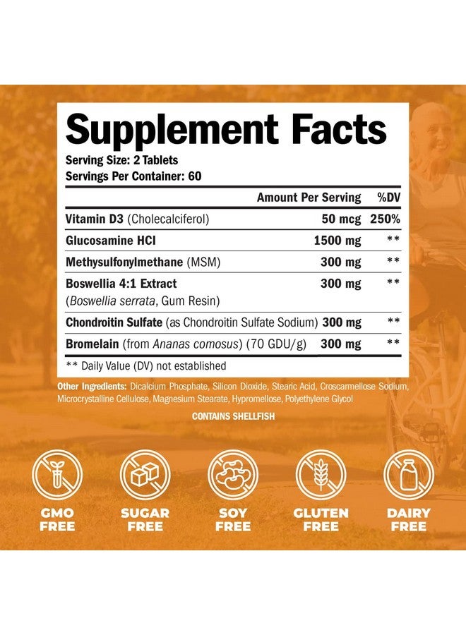 Vimerson Health مكمل دعم المفاصل جلوكوزامين كوندروايتين مع فيتامين د3 بوسويليا إم إس إم وبروميلين الذي يعزز أيضًا صحة الشعر والبشرة والأظافر. يحافظ على مرونة العظام وقوة الحركة. - Image 3