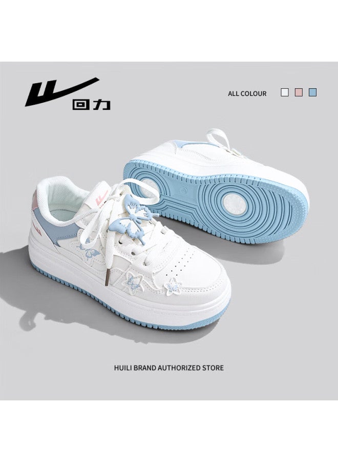 Warrior Butterfly Women's Autumn New Versatile Fufu Thick Sole White Sneakers Canvas Shoes Light Blue 36