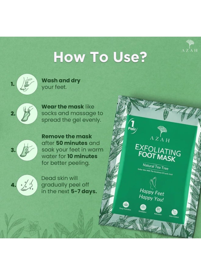 عزة قناع أزاه لتقشير القدمين [زوج واحد] | قناع كوري لتقشير القدمين المتشققة | تقشير وتفتيح | العناية بالقدمين في المنزل | ورق تقشير منزلي | ورق شجرة الشاي - Image 4