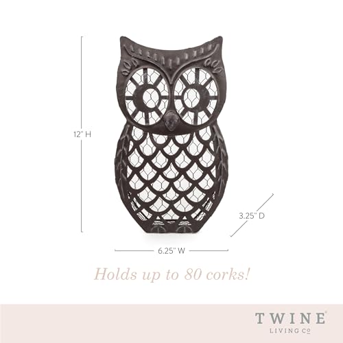 Twine حامل الفلين على شكل بومة من توين وايز، تخزين الفلين الزخرفي، مجموعة من 1، معدن بتشطيب برونزي ريفي، عرض فلين على شكل بومة - Image 3